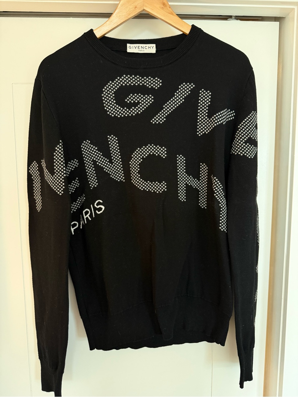 Givenchy Black Crewneck with White Dotted Logo